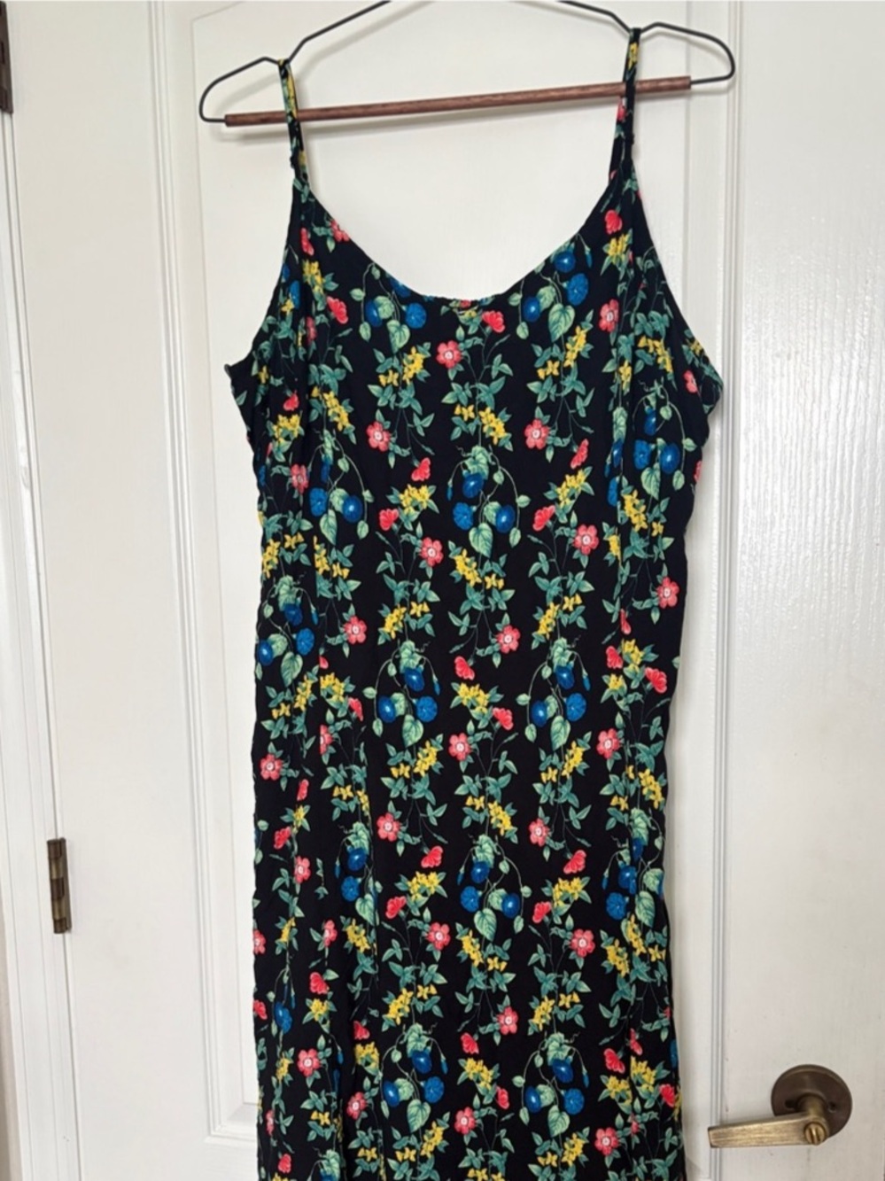 Old Navy Black Floral Cami Midi Dress Size XXL Smocked Back Side Zipper